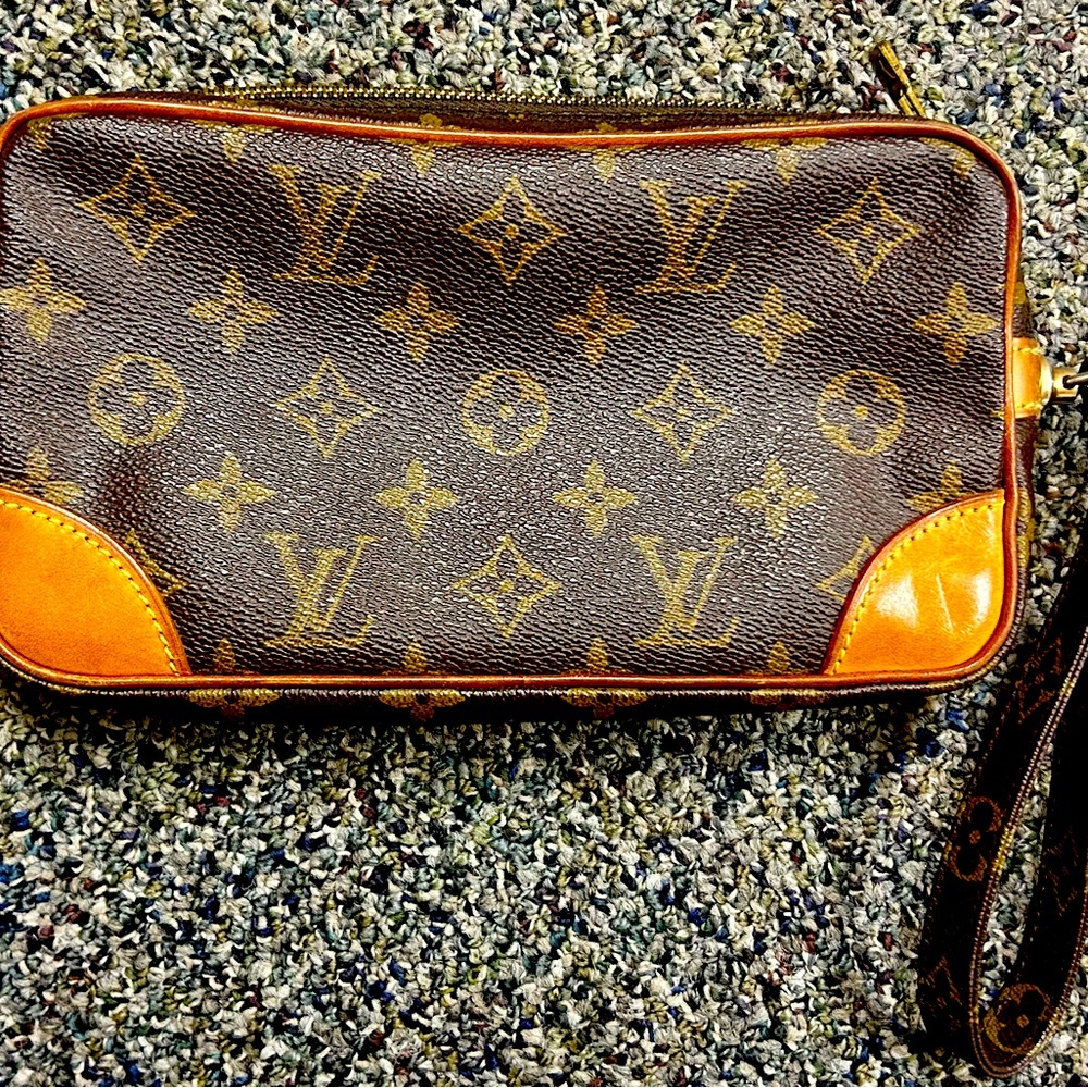Vintage Louis Vuitton Monogram Marly Dragonne Leather & Canvas Wristlet